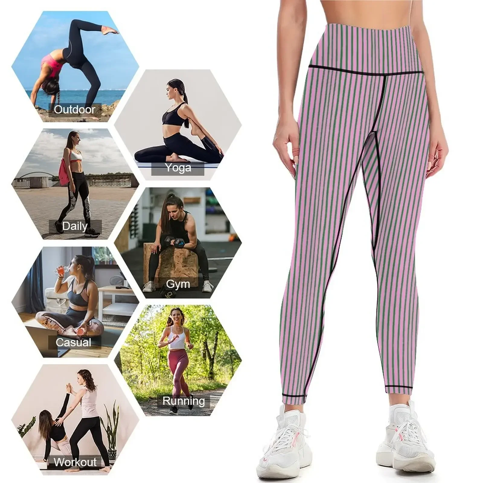 Green and Pink Brush Stroke Stripes Pattern Leggings Women's sports push up legging sport pants Womens Leggings
