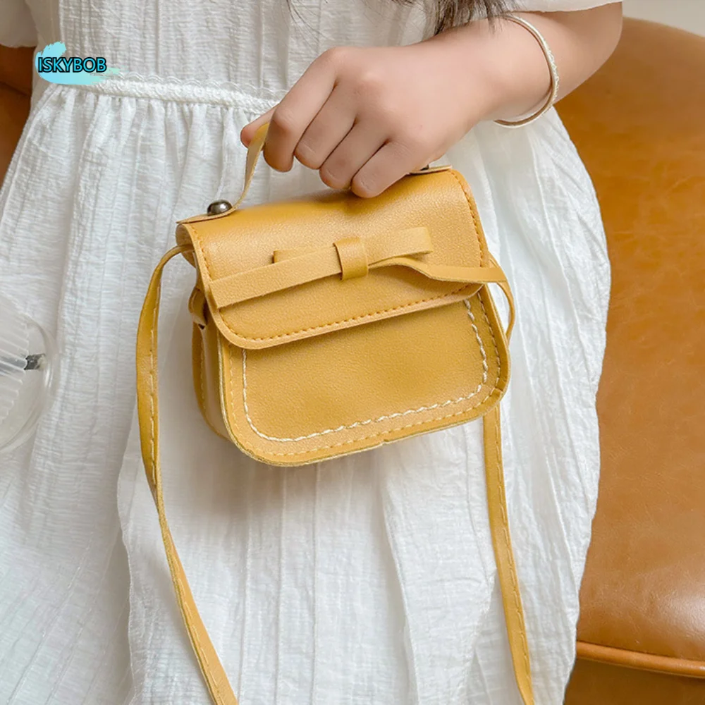 

Portable PU Leather Bow Shoulder Bag Solid Color Coin Purse Bow Crossbody Bag Wallet Handbag Children Small Bag Children