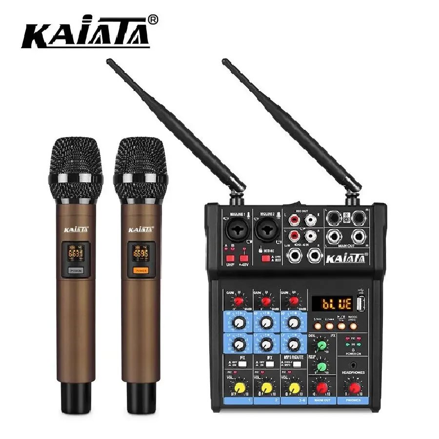 

KAIKA G4-M2-2 Small Mixer With Wireless Microphone Integrated Computer Sound Card Guitar USB 4-channel Audio Mixer