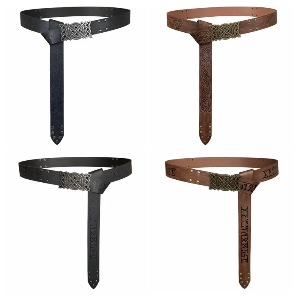 Cintura con fibbia rinascimentale vichinga in rilievo retrò con stampa Cintura celtica da cavaliere Decorazioni medievali in pelle PU