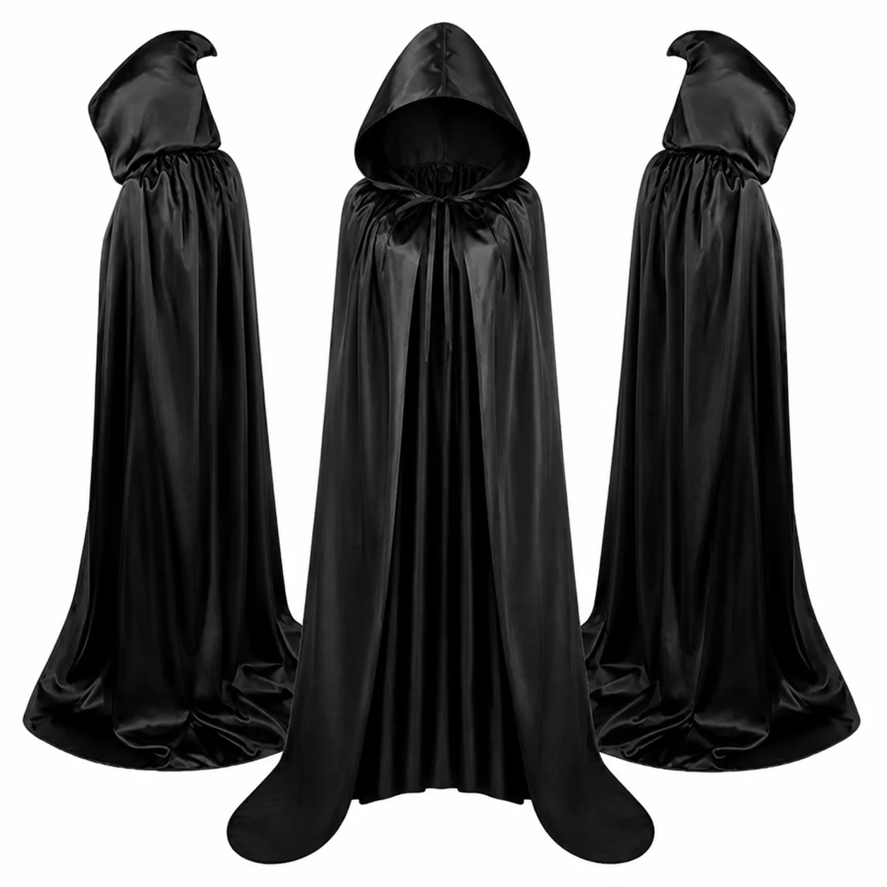 Cape en velours d'Halloween unisexe à capuche, robe noire de sorcière, longue cape, costume de cosplay, accessoire de fête, décorations de vacances