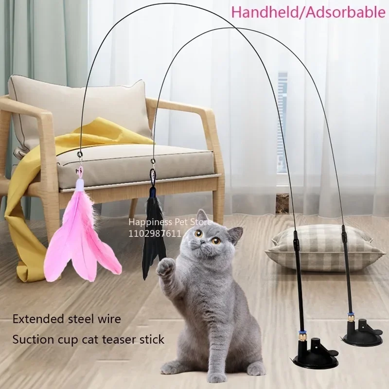 Katze Spielzeug Katze Teaser Stick Mit Glocke Erweiterte Stange Saugnapf Selbst Hohe Und Langlebig Biss Teaser Werkzeug Austauschbare Feder Kopf