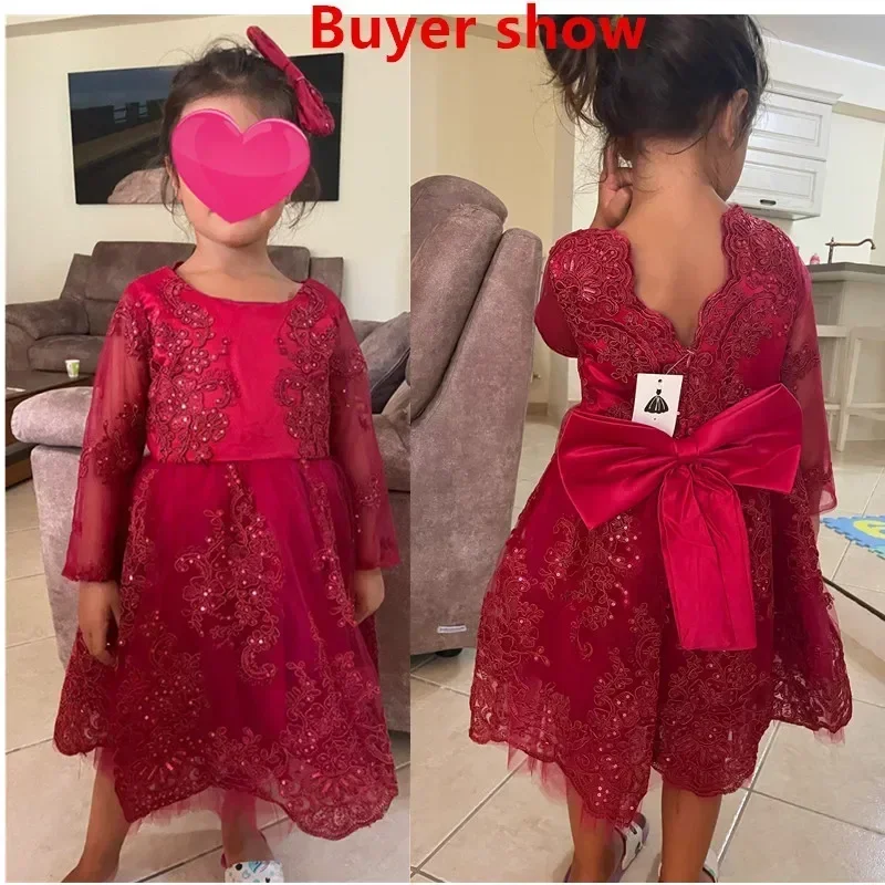 Backless Bow Baby Dresses for Girls Birthday Party Tutu Gown 1-5Y Toddler Kids Embroidery Flower Elegant Wedding Baptism Dresses