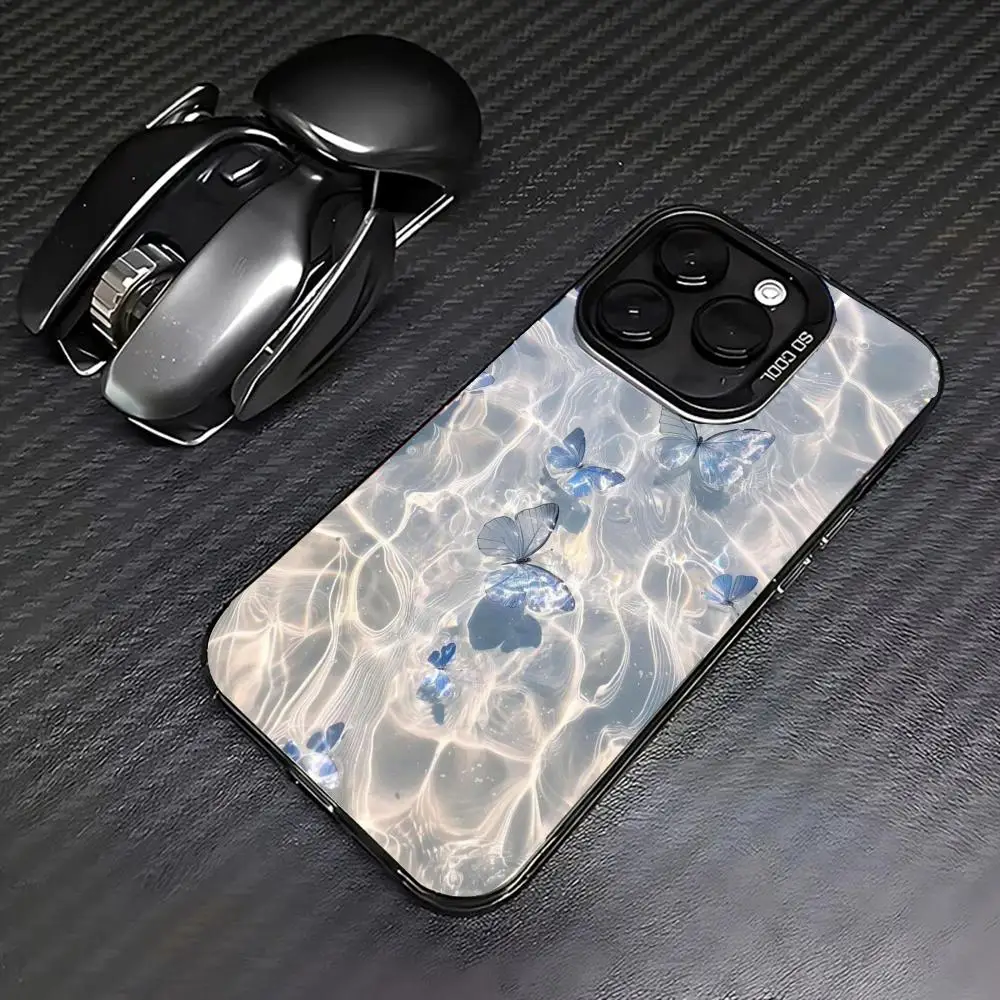 

Blue butterflies are in the lake case for iPhone 16 15 14 13 12 11 Pro/ Max/Plus shock-proof rear cover anti-fingerprint