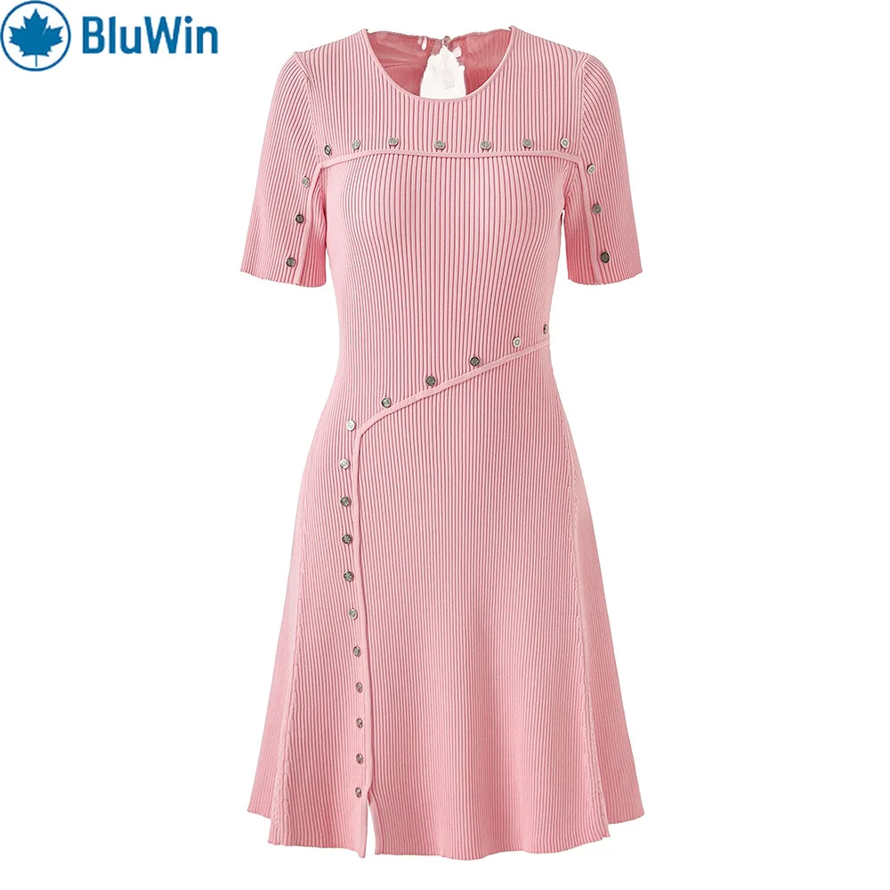 

BluWin 2025 French Niche Elegant Sweet Design Asymmetrical Hollow Out Knit Dress – Slim Fit Spring Summer Trendy Dress for Women