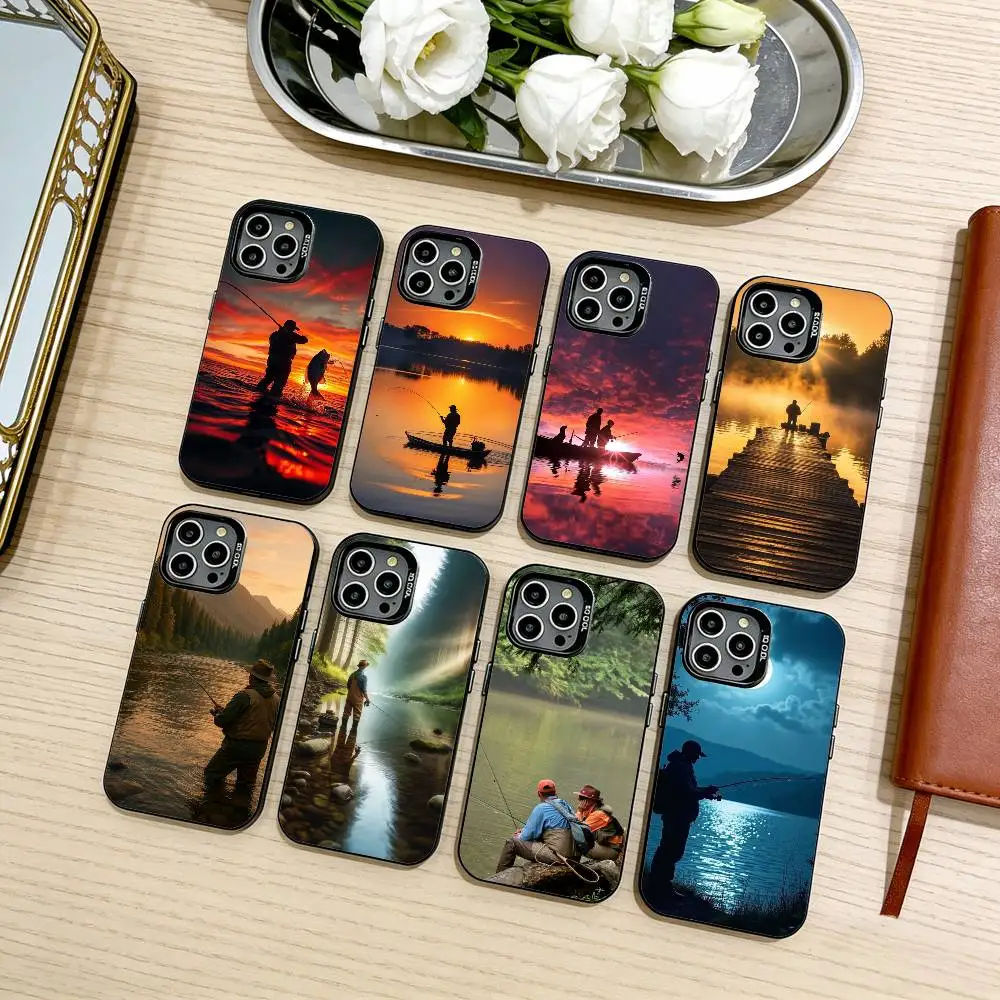 

H-Hunting F-Fishing M-Man Phone Case For iPhone17,16,15,14,13,12,11 Plus,Pro Max Black Candy silver phone case