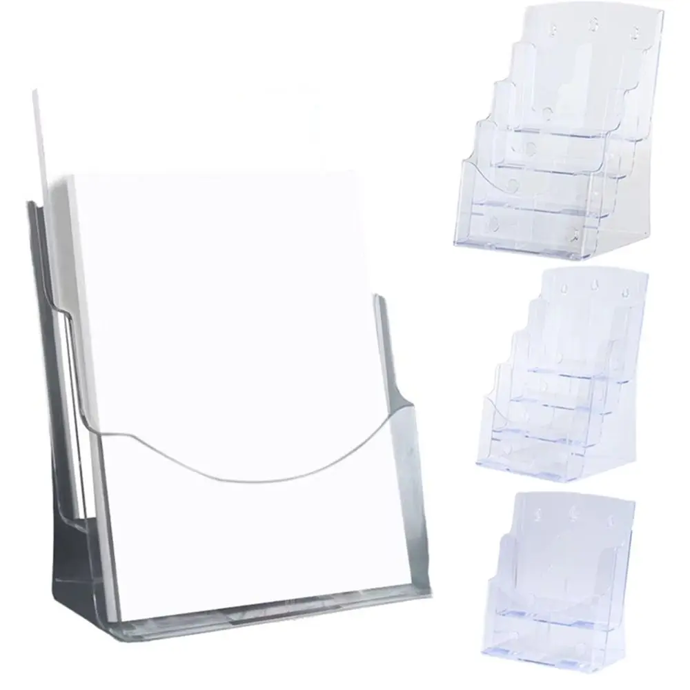 A4/A5/A6 Clear Flyers Display Stand Wall Mount 2/3/4 Layers Brochure Holder Large Opening Space Saving Desktop Document Rack