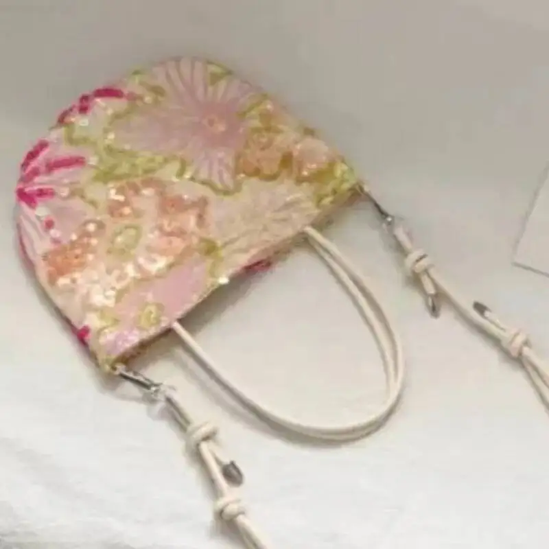 Bloom Fairy Core Aesthetic Y2k Hand Bag Women Flower Embroidered Handle Chic Casual Crossbody Bags Ladies Versatile Handbag