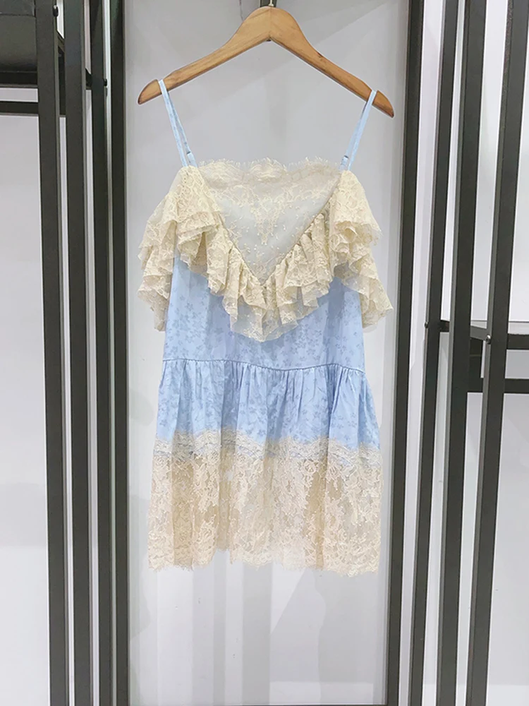 

Lace Trimmed Silk Blend Mid-Length Sleeveless Women's Top with Dark Pattern Strap Design Summer 2026 Fashion Trend