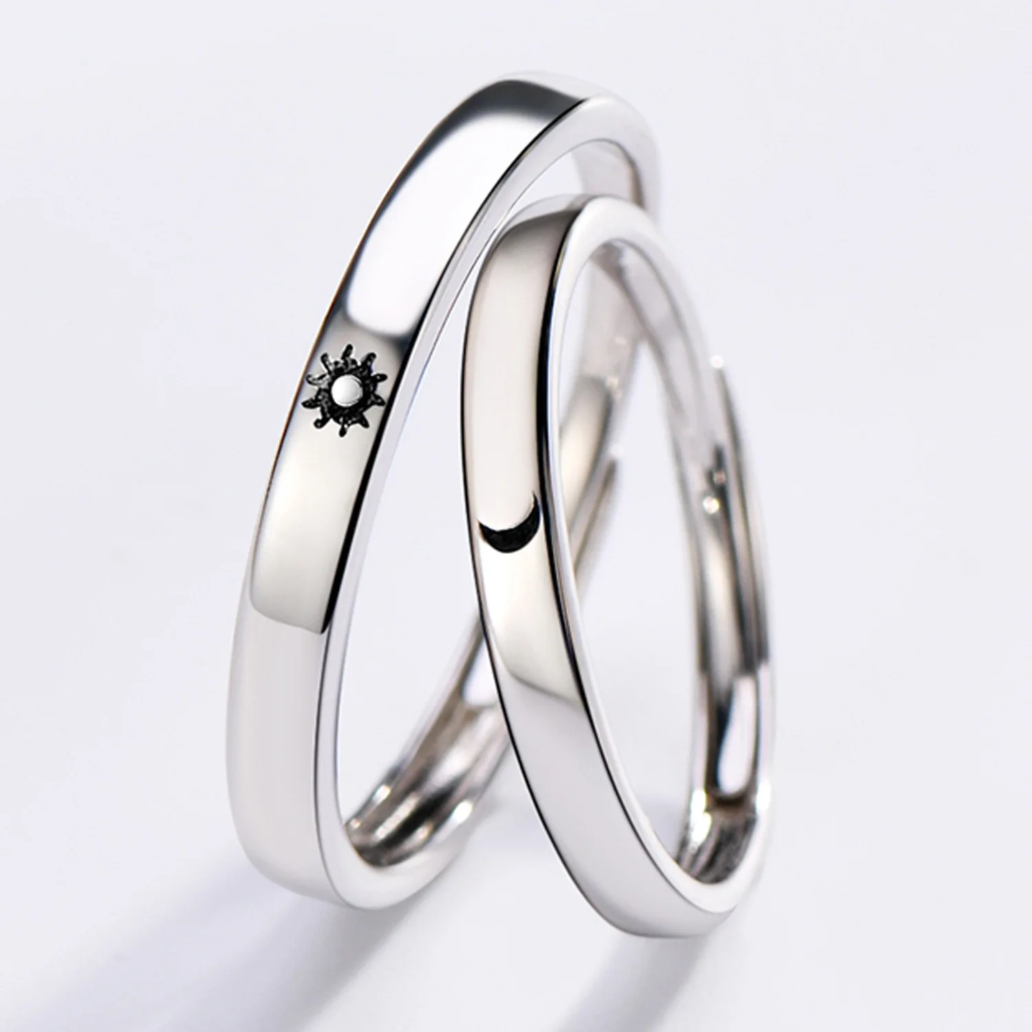 2-Pcs Set Fashionable and Simple Sun Moon Couple Ring Adjustable Open Ring For Men And Women Wedding Fashion Jewelry Gifts