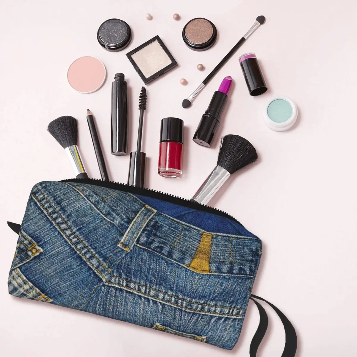 Behind Pants I Love Bluejeans Denim Makeup Bag Cosmetic Storage Dopp Kit Toiletry Cosmetic Bag Women Beauty Travel Pencil Case