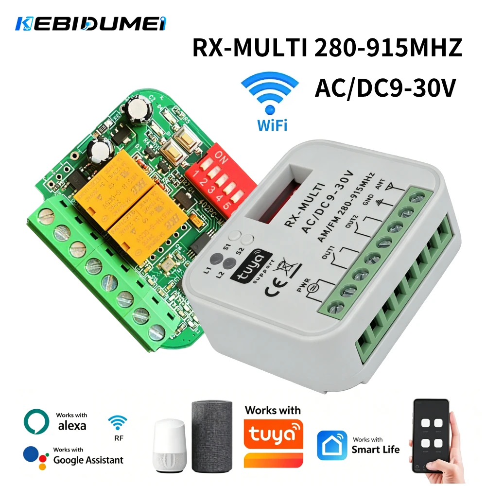 

KEBIDUMEI 280-915MHz Universal Switch Tuya WIFI AC/DC 9-30V Multi-Protocol Remote Control Receiver for Garage Door Gate Motor