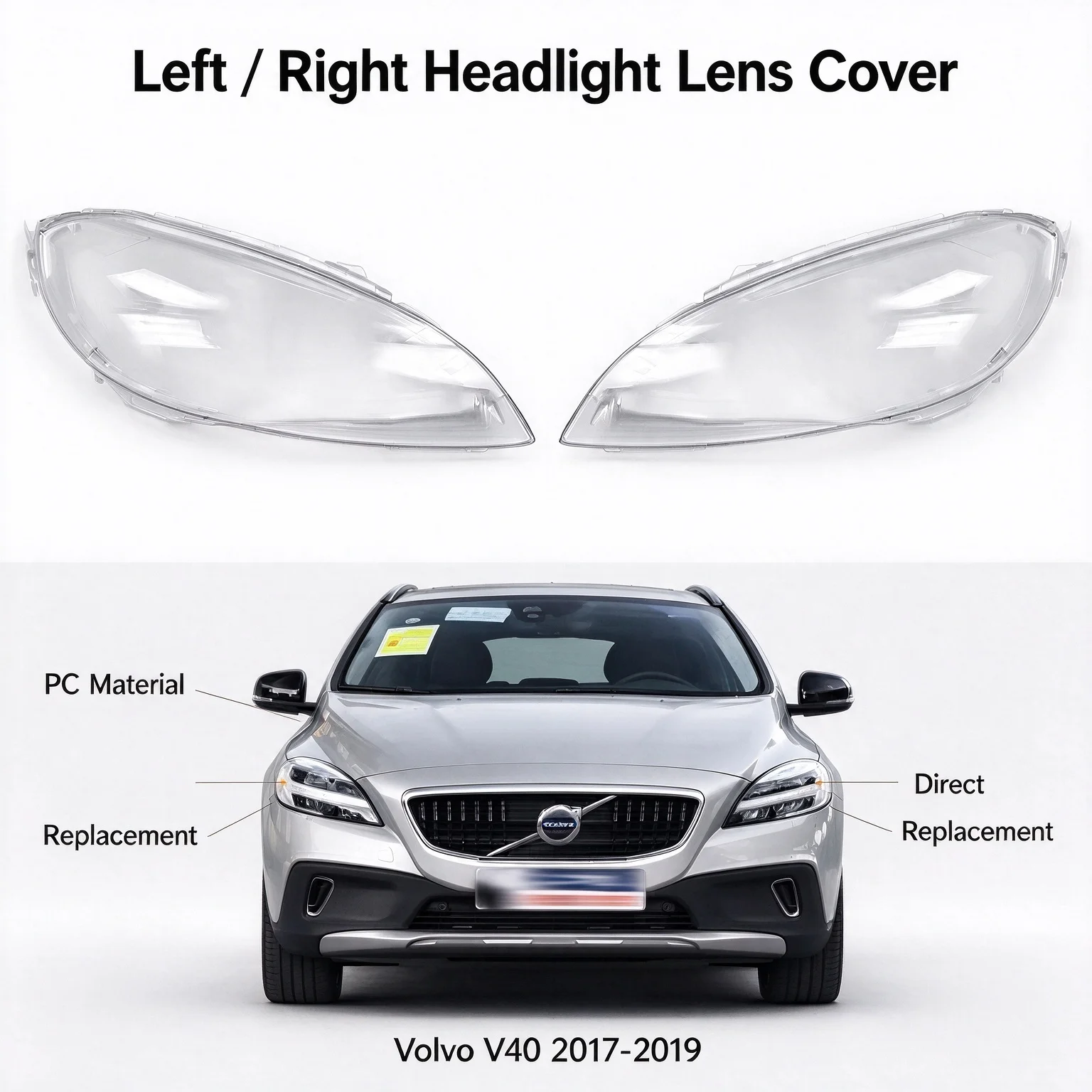 High Definition Customized Transparent Cheap Headlight Cover for Volvo V40 2017-2019