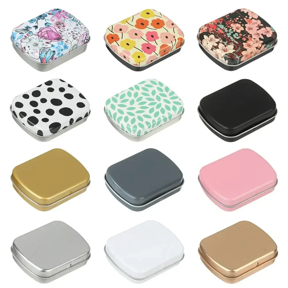 Mini Tin Box Metal Hinged with Lid Portable Rectangular Small Storage Container Candy Pill Cases for Home Organizer