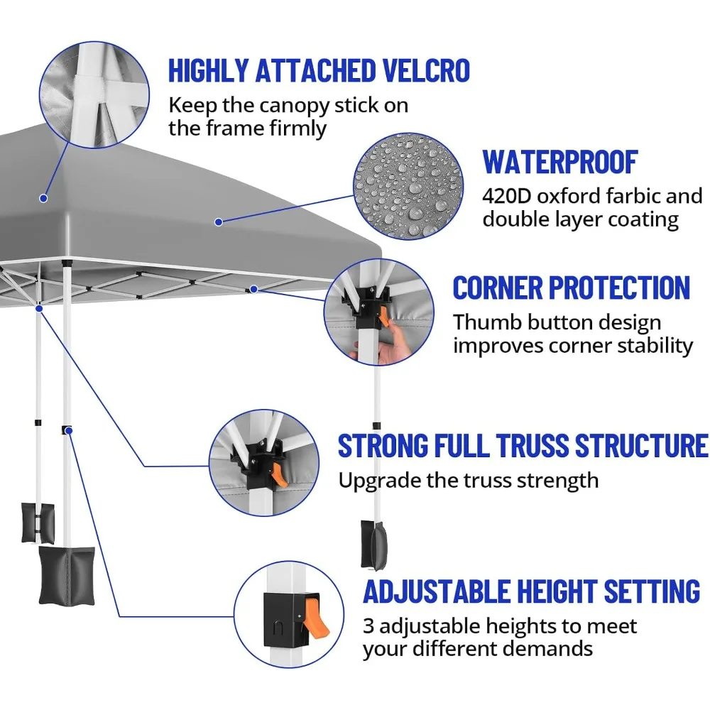 10x20 FT Pop Up Canopy Party Tent Heavy Duty Outdoor, Gray
