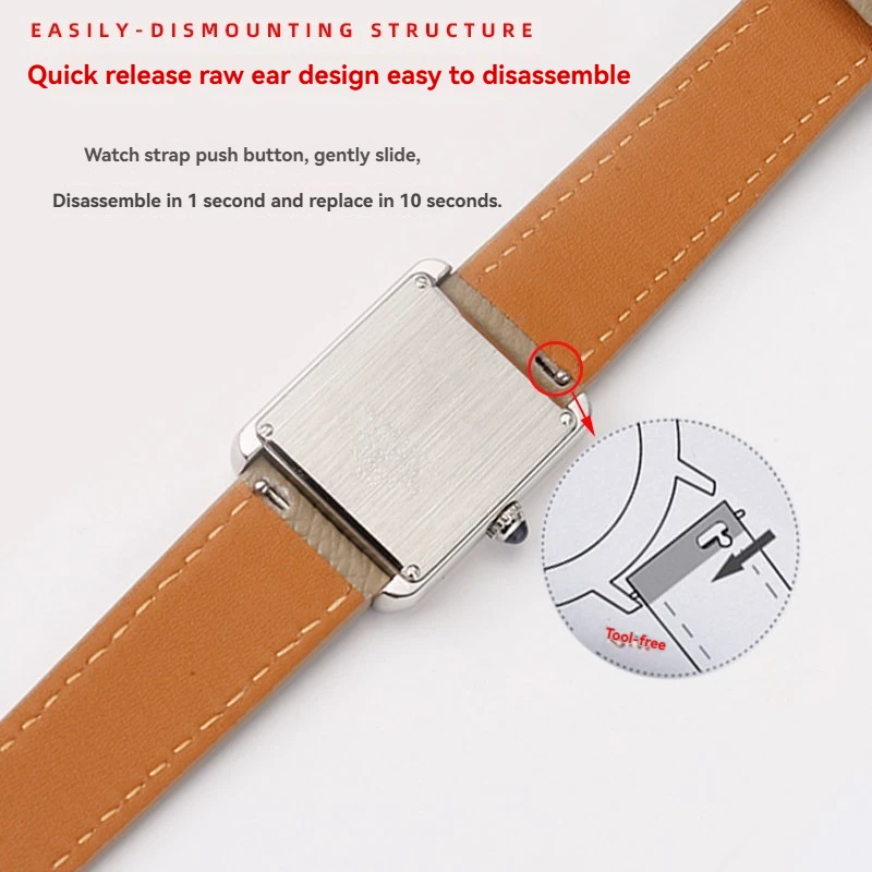 Genuine Leather Watchband for Cartier Tank London Solo Dumont Key Multiple Size 14/16/18/20mm Unisex Cowhide Strap for Any Watch