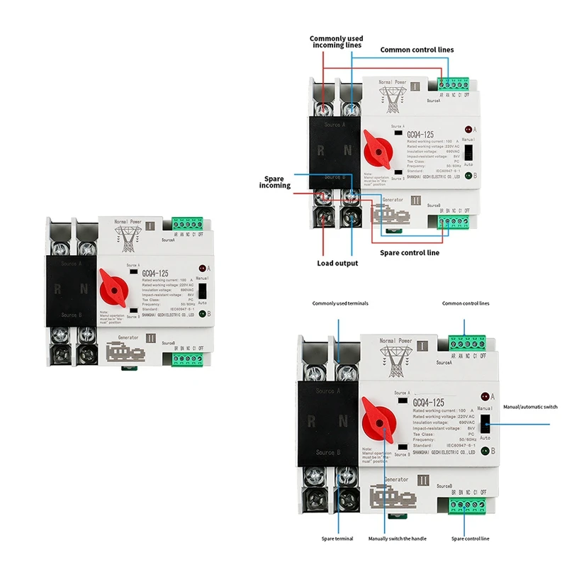 interruptor de transferencia automatica de dupla potencia monofasico trilho ruido ats 220v 2p household 50hz 60hz pc 01