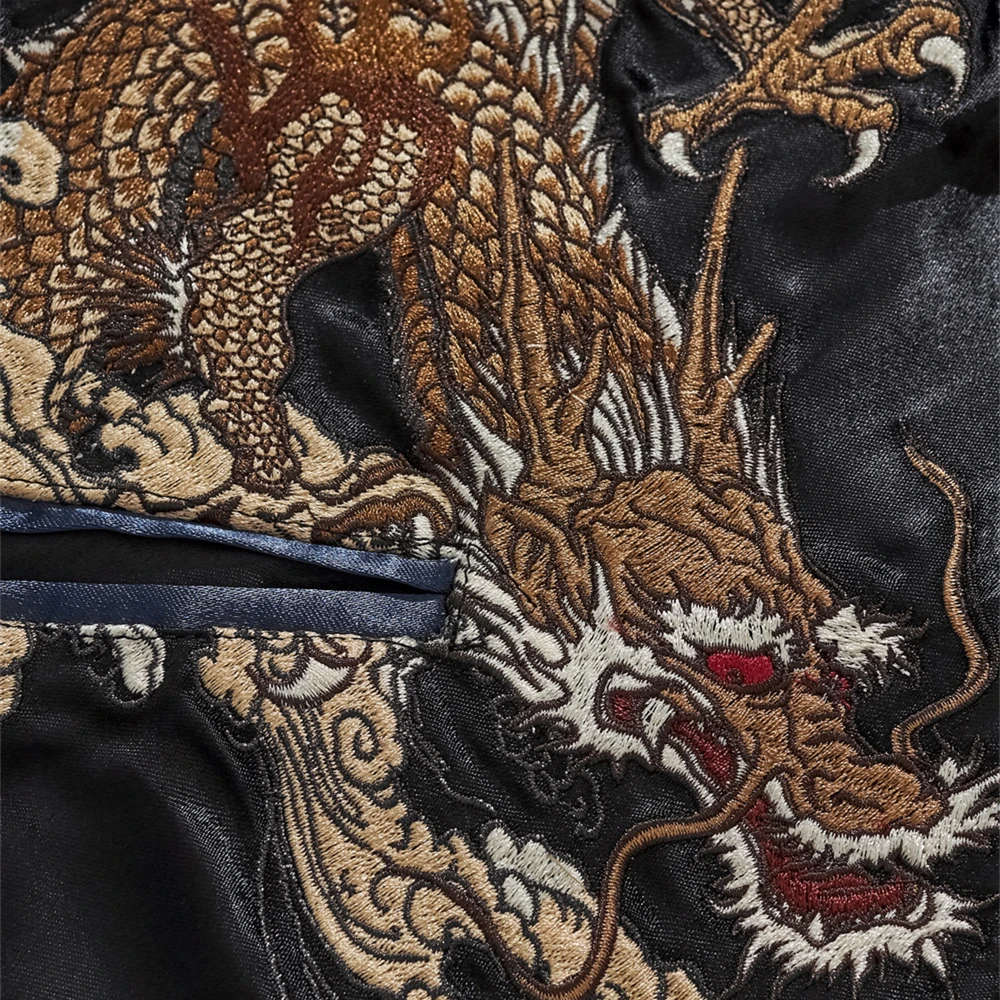 Hip Hop Chinese Dragon Embroidered Red Baseball Jacket Coat 2025 Men Motorcycle Jacket Streetwear Harajuku Clothing Autumn