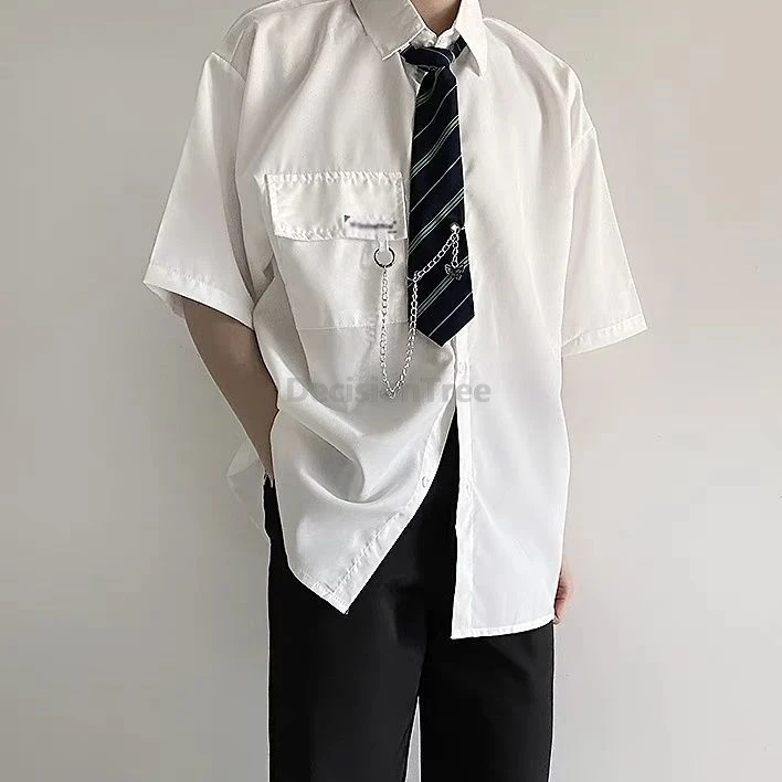 夏用和風学生服男女兼用jk-dk制服ゆったりプラスサイズユニセックス制服半袖シャツ3点セット