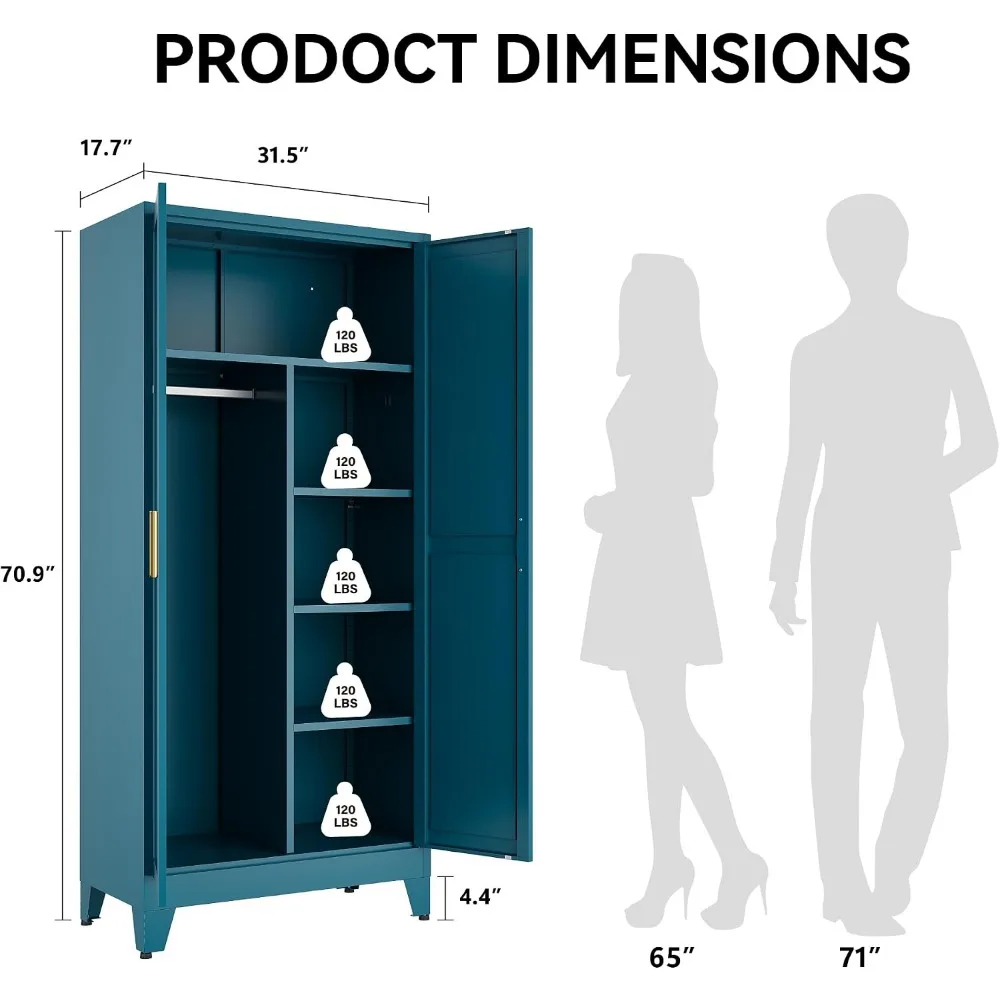 Peacock Blue Armoire Wardrobe, 71