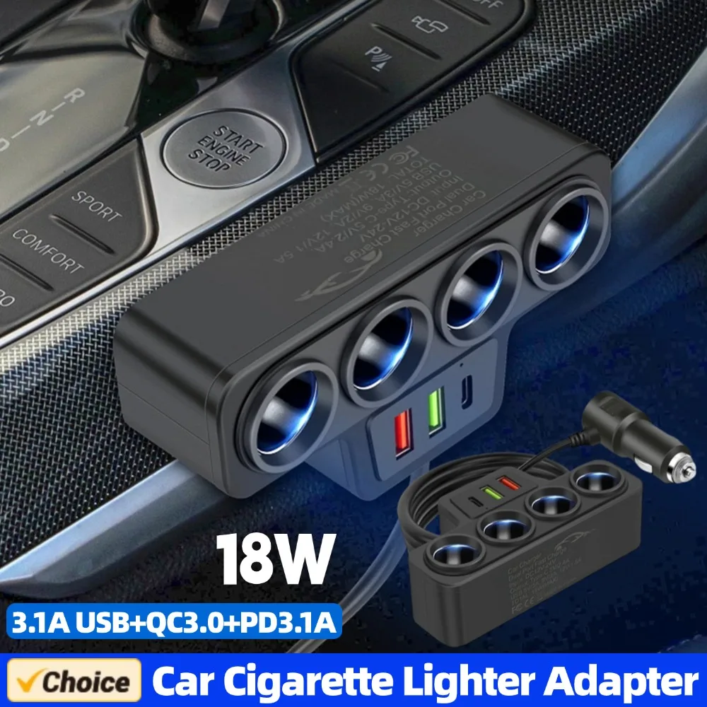 

12-24 В 3 USB-розетки, адаптер автомобильного прикуривателя, 4 розетки QC3.0 + PD 3.1A, вилка быстрого зарядного устройства, USB-разветвитель автомобильного прикуривателя, 1-3 шт.
