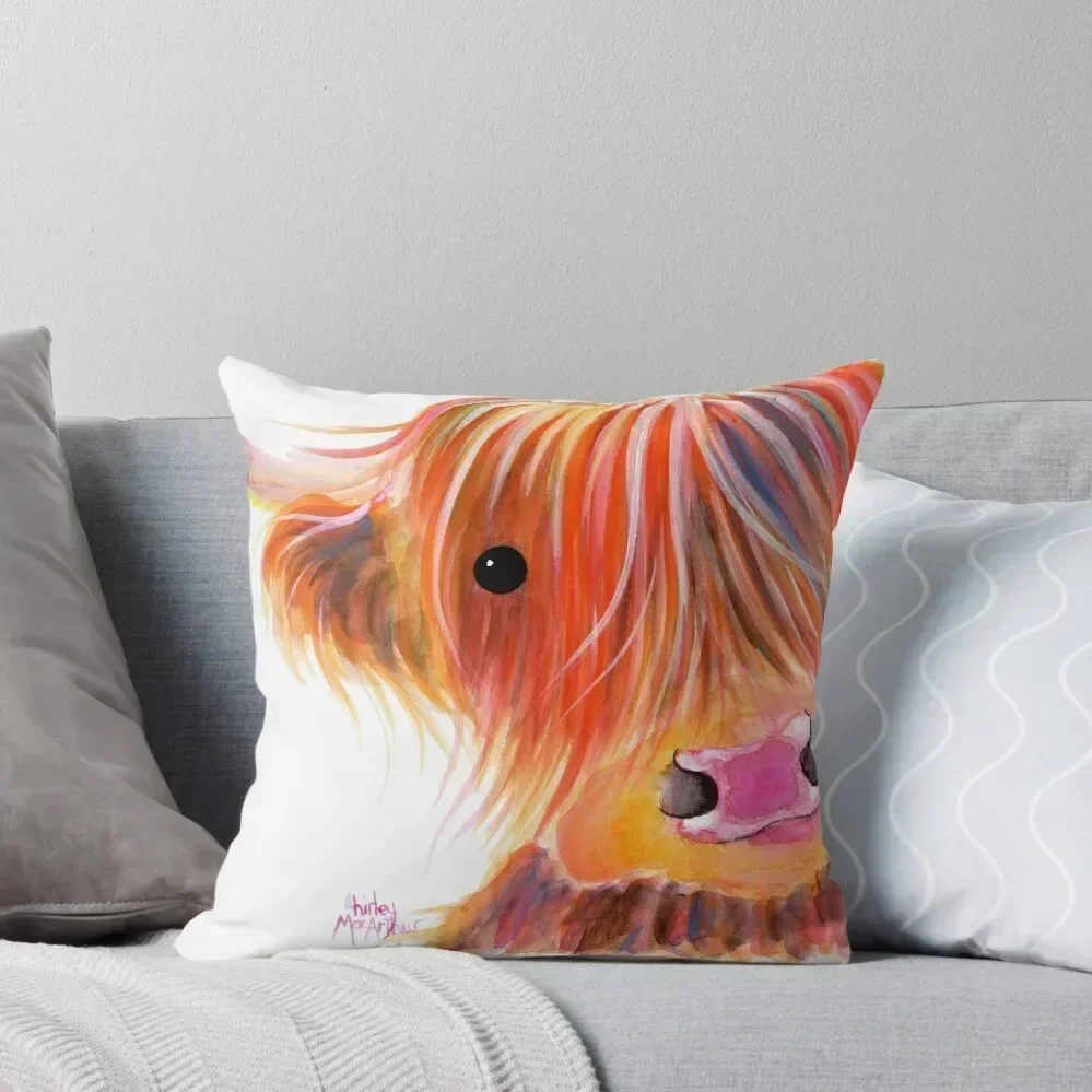 Scottish Highland Cow PRiNT ' SWEET SATSUMA ' by Shirley MacArthur Throw Pillow christmas pillowcases pillow