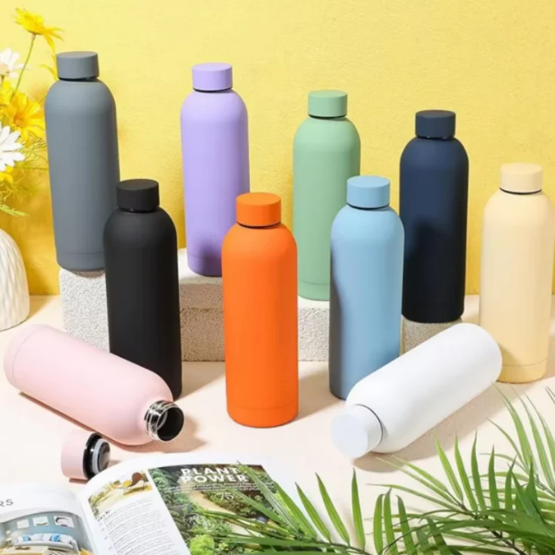500ML Small Mouth Thermos Cup, Outdoor Stainless Steel Bottle, Rubber Paint Sports Kettle, Thickened Double Water Cup