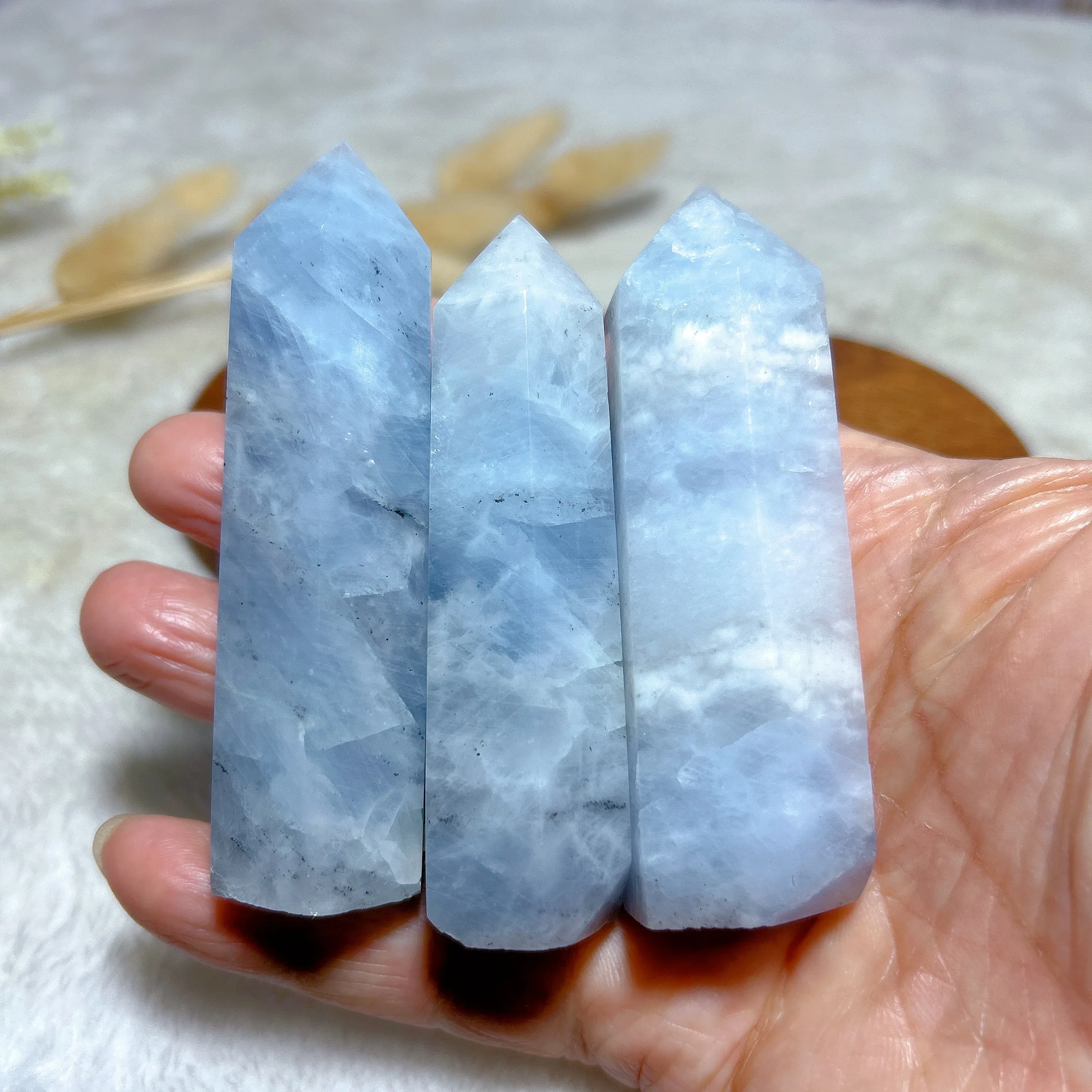 Natural Crystal Blue Calcite Tower Point High Quality Healing Gemstones Mineral Energy Reiki Home Decorations Gift