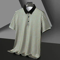 Men's Plaid Badge Short Sleeve POLO Shirt Casual Summer Top New Arrivals