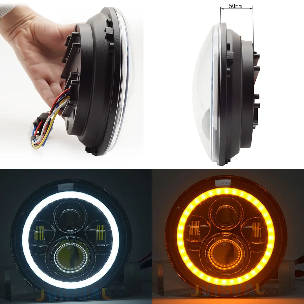 2x For Jeep JK Lada Niva 4x4 7Inch H4 LED Headlight With Angle Eye Turn Signal Headlamp Motorcycle For Suzuki Samurai Touring