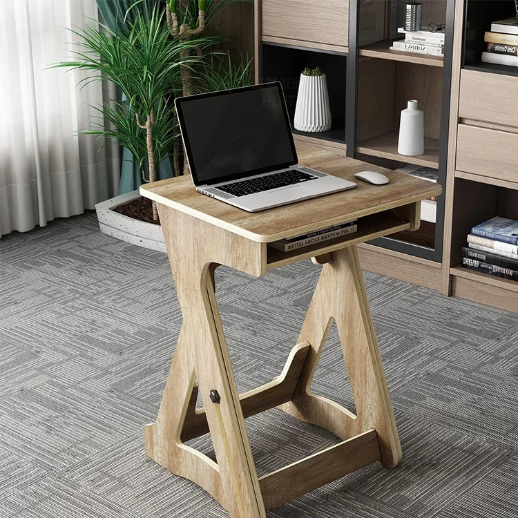 DIY Height Adjustable Bedside Table Plywood Desk Bed Small Table Bedroom Sofa Movable Lazy Laptop Desk Writing Table