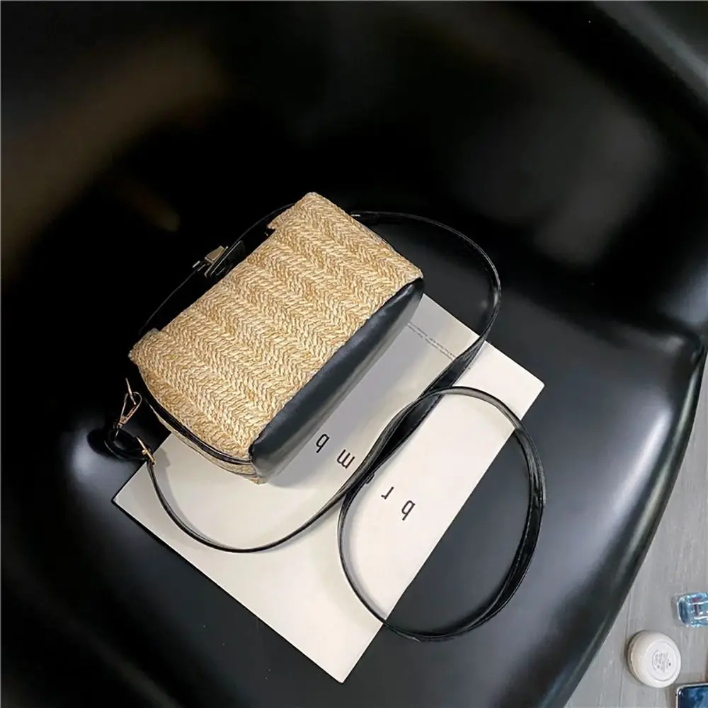 With Hardware Lock Crossbody Bag Trendy Large Capacity Simple Straw Handbag Soft Handle Beach Bag Women Girl