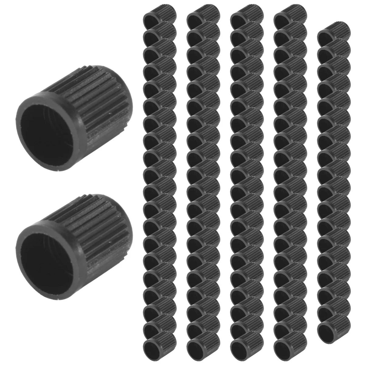 Set of 100 - Black Plastic Replacement Valve Caps. Cars, Trucks, Motorcycles, ATV. Schrader Tire Caps.