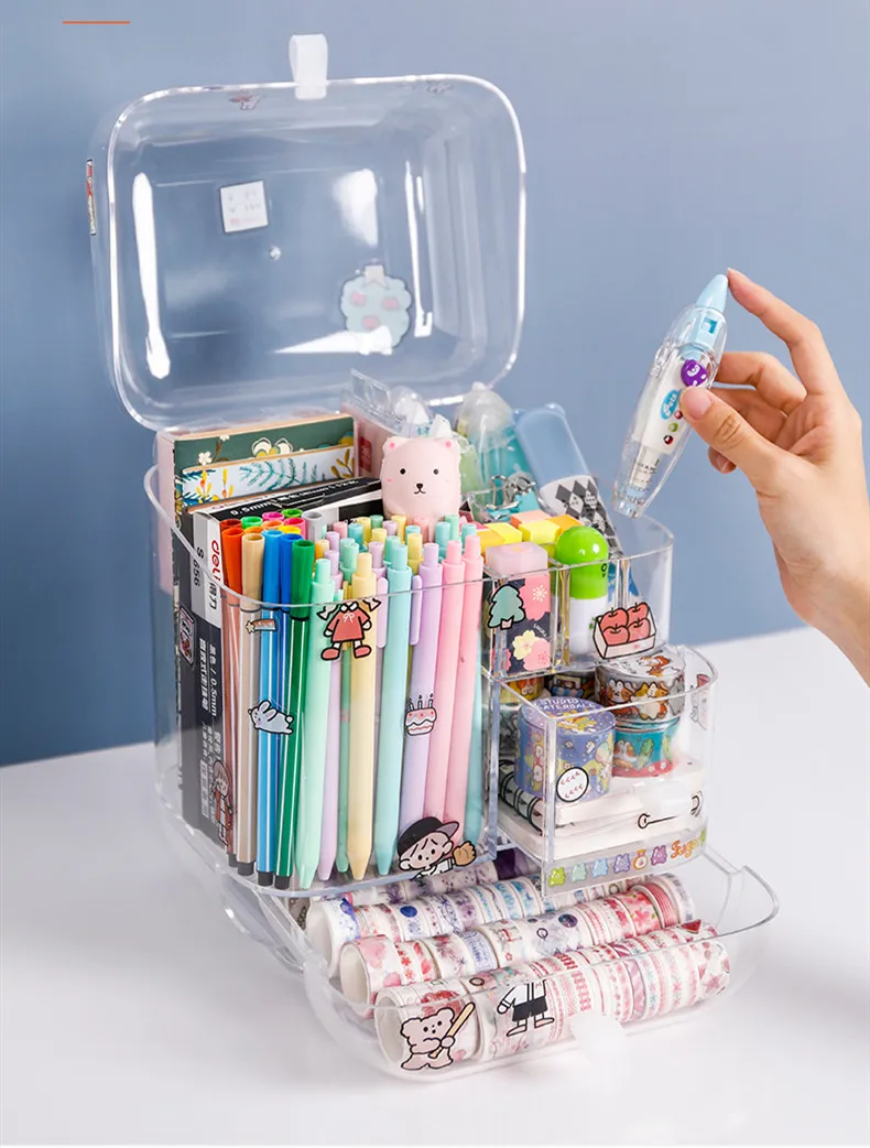 

Large Capacity Stationery Storage Organizer Desktop Storage Box Drawer Shelf Pen Pencil Holder Washi Tape Container