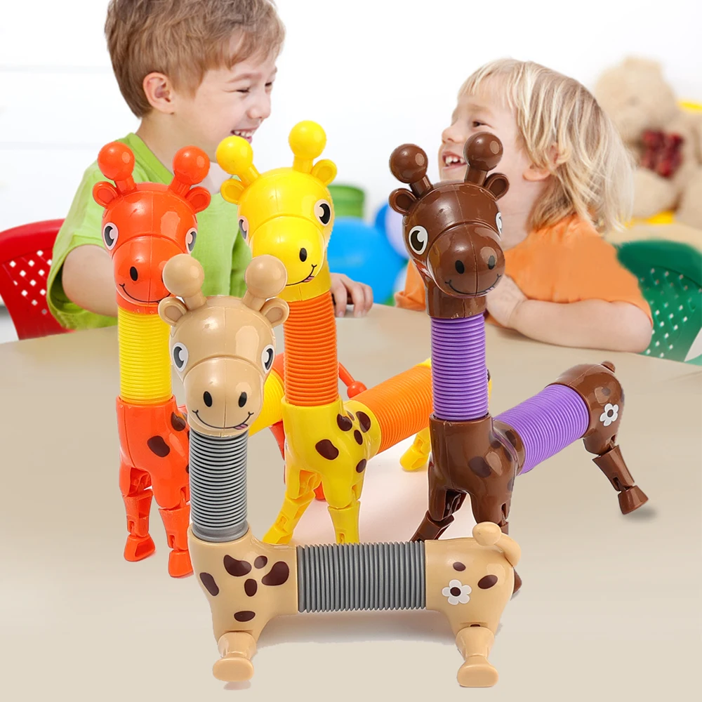 Creative Suction Cup Telescopic Tube Giraffe Toy for Kids  DIY Funny Stretch Giraffe Decompression Baby Puzzle Educational Toys