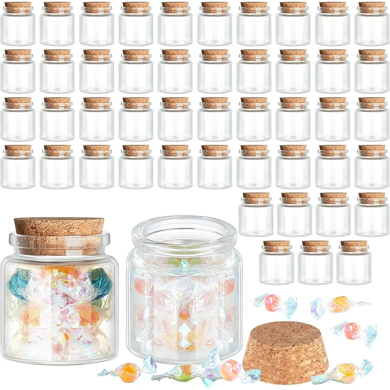 24 Pack Small Glass Cork Bottles, 50 ml/ 1.7 Oz, Small Glass Jars Spell Jars Clear Potion Bottles Mini Glass Bottles with Cork