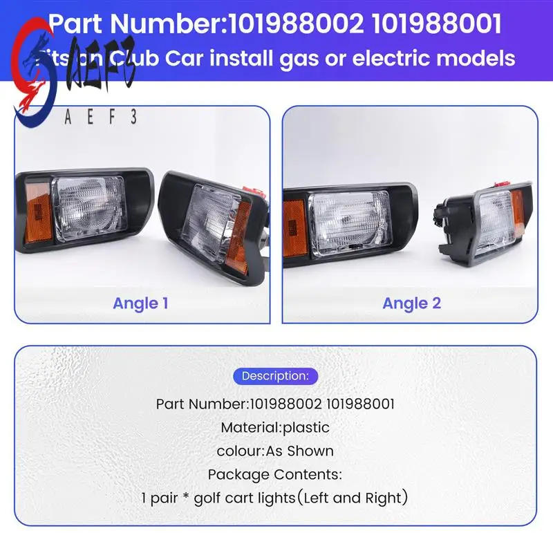 

AEF3-Golf Cart Headlights Club Car Style Light Factory Size Lights For DS,Right