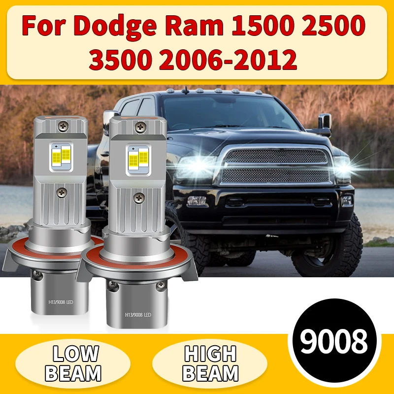 

2PCS For Dodge Ram 1500 2500 3500 2006-2012 30000LM LED Headlight H13 9008 Car Light 6000K High Low Beam Bulbs White