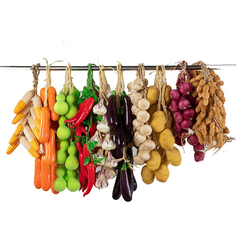 Simulación de espuma de comida, verduras, peces artificiales, cuerda colgante, pimienta falsa, accesorios de fotografía, decoración de pared para el
