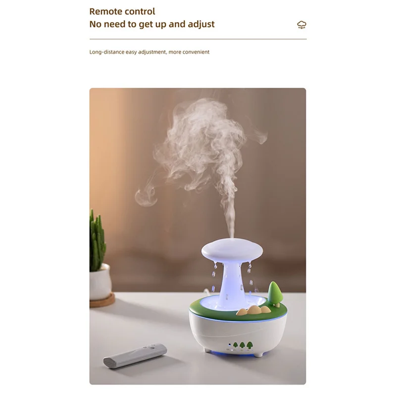 

ABNO-грибной масляный диффузор с пультом дистанционного управления и таймером, увлажнитель дождевого облака, капельная вода, лампа-водопад для спальни, забавный подарок