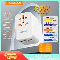 TESSAN 65W GaN Travel Adapter Universal Socket with 2 USB 2 Type C Fast Charging Internaitonal Power Adapter EU/UK/USA/AUS Plug