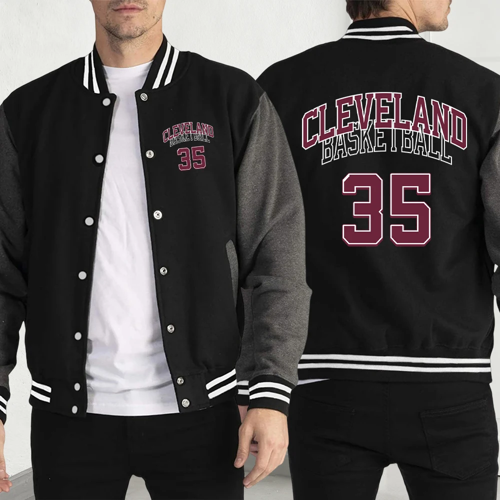 

Cleveland Number 35 Print Men Clothes Loose Fashion Baseball Jersey Simplicity Casual Y2K Menswear Pullover Fleece Jackets