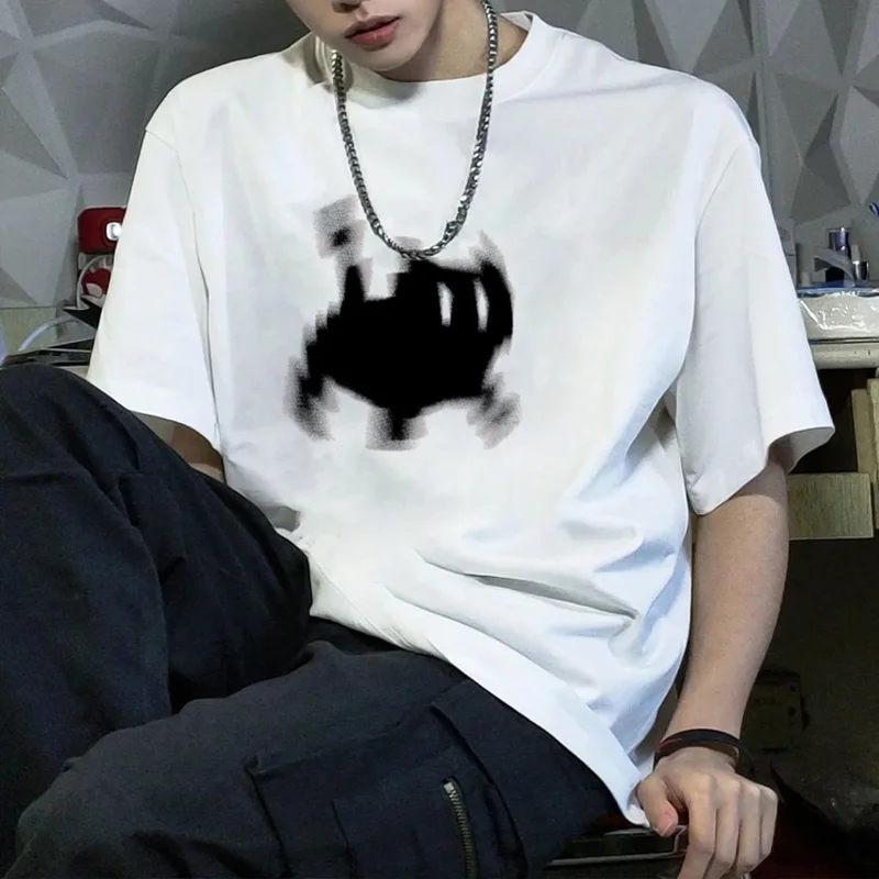 

Летняя повседневная футболка большого размера из чистого хлопка, футболки для мужчин и женщин в стиле Харадзюку, забавный мультяшный принт, унисекс, белые топы y2k, уличная одежда