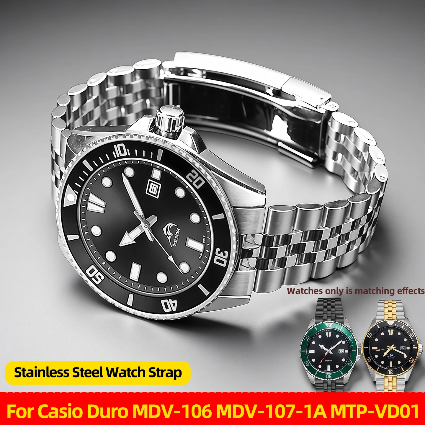 

Металлический ремешок для часов из нержавеющей стали 22 мм для Casio Duro MDV-106 MDV-106B MDV-106G MDV-107-1A MTP-VD01, мужской браслет с инструментами