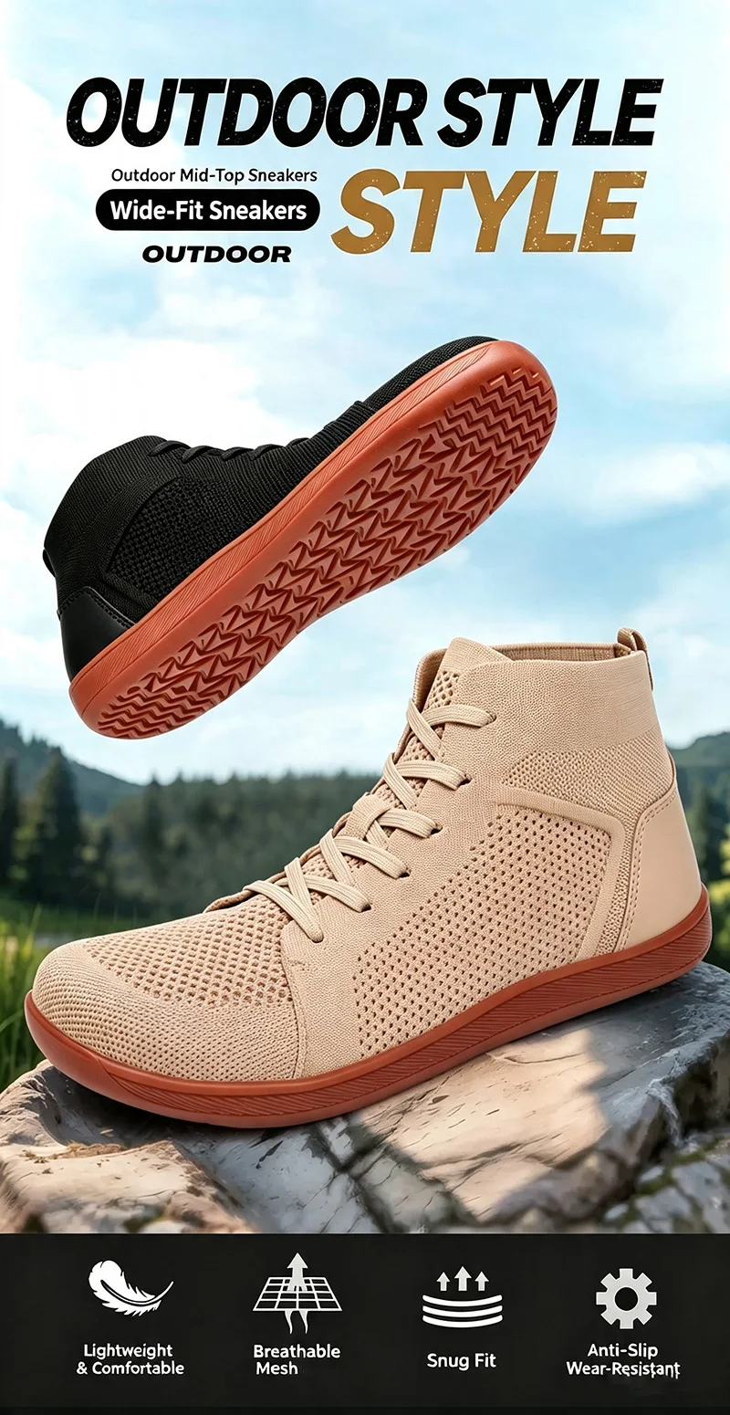 Mid-Top-Barfußschuhe für Männer und Frauen, breiter Zehenbereich, minimalistische Sneaker, atmungsaktiver Strick, Zero Drop, breiter Schnitt, lässige Walkingschuhe – Detail 3