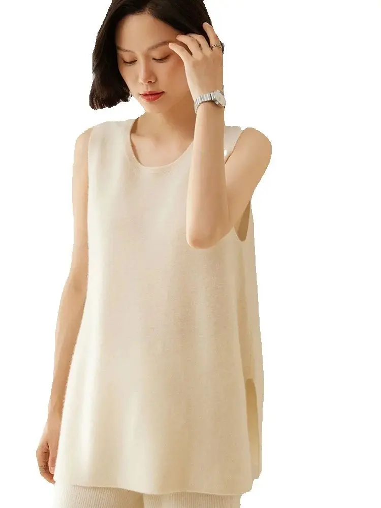 

Autumn Winter O-Neck Vest Sweater Women's Sleeveless Pullover Simple Basic 100% Cashmere Knitwear Soft Casual Loose Waistcoat
