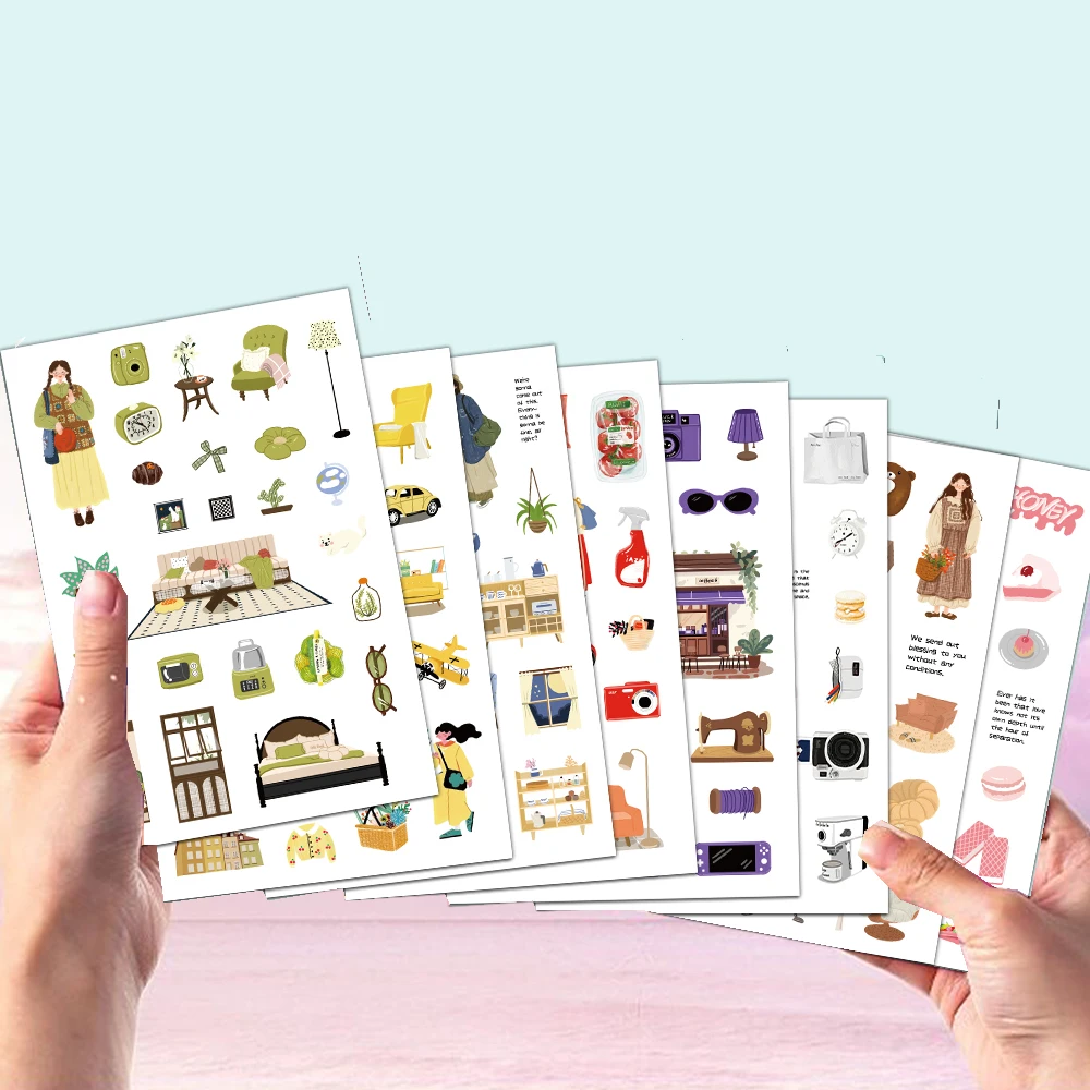 8 قطعة عطلة نهاية الأسبوع الحياة ملصقات صناعة يدوية شفاء كسول حساب اليد المواد حالات الهاتف حقائب الكمبيوتر المحمول أكواب المياه ملصقات مقاومة للماء