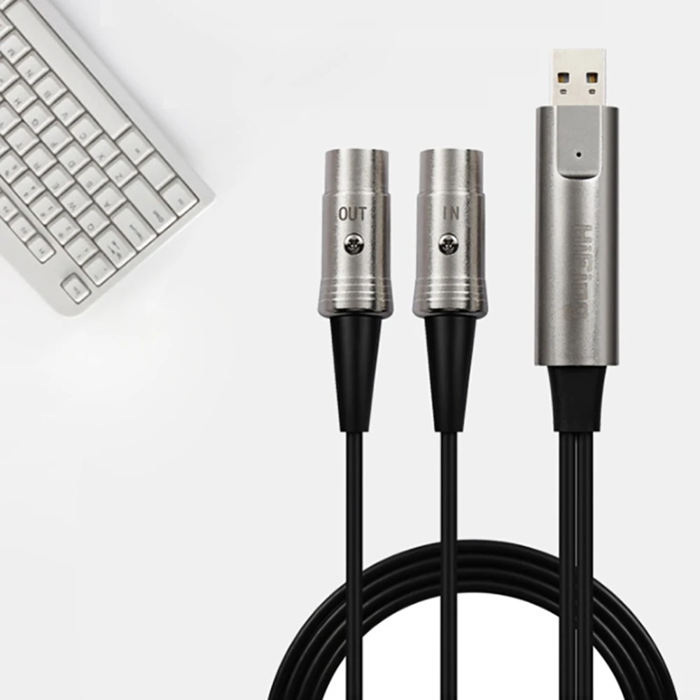 A52THiFing USB IN-OUT MIDI Cable One in One Out Interface 5 Pin Line Converter PC to Music Keyboard Adapter Cord