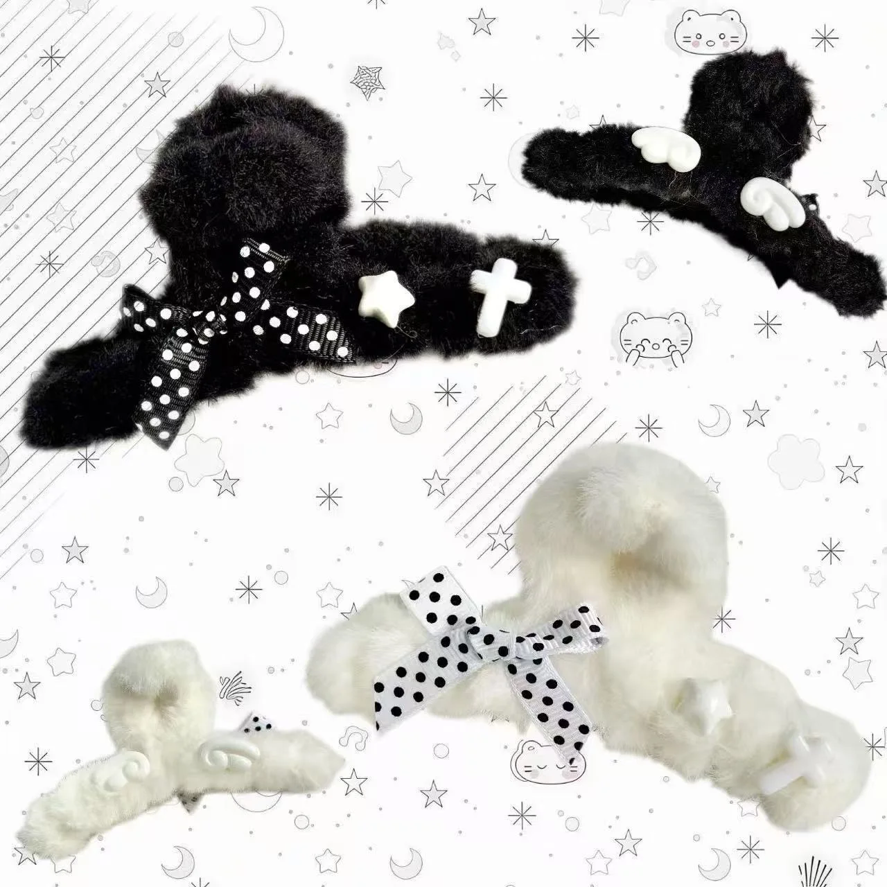 Large hair clip plush Half-up hair clip winter y2k accessories Barrette hair accessory hairpin gothic style JK Japanese style