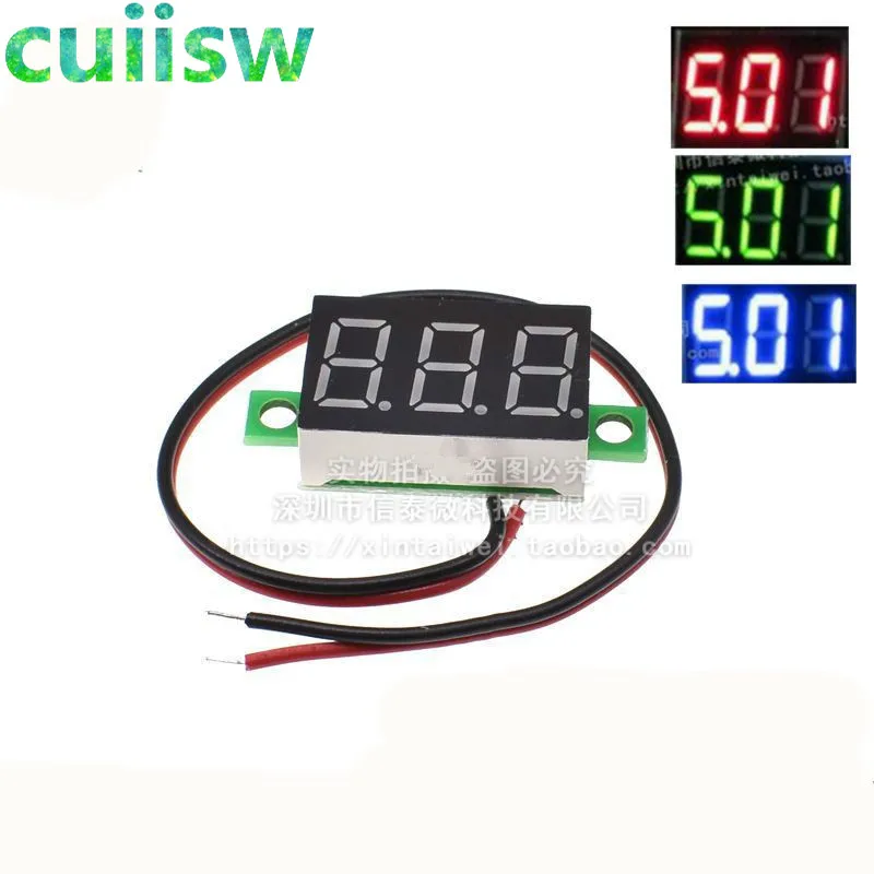 1pcs 0.36 two-wire DC 2.50 to 30V LCD Digital Voltmeter Voltimetro Red/Blue/Green LED Amp Volt Meter Gauge Voltage Meter